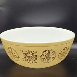 Vintage Pyrex‎ 4 Qt. Tan Gold Hex Signs Promotional Mixing Bowl 1960s Beige 404